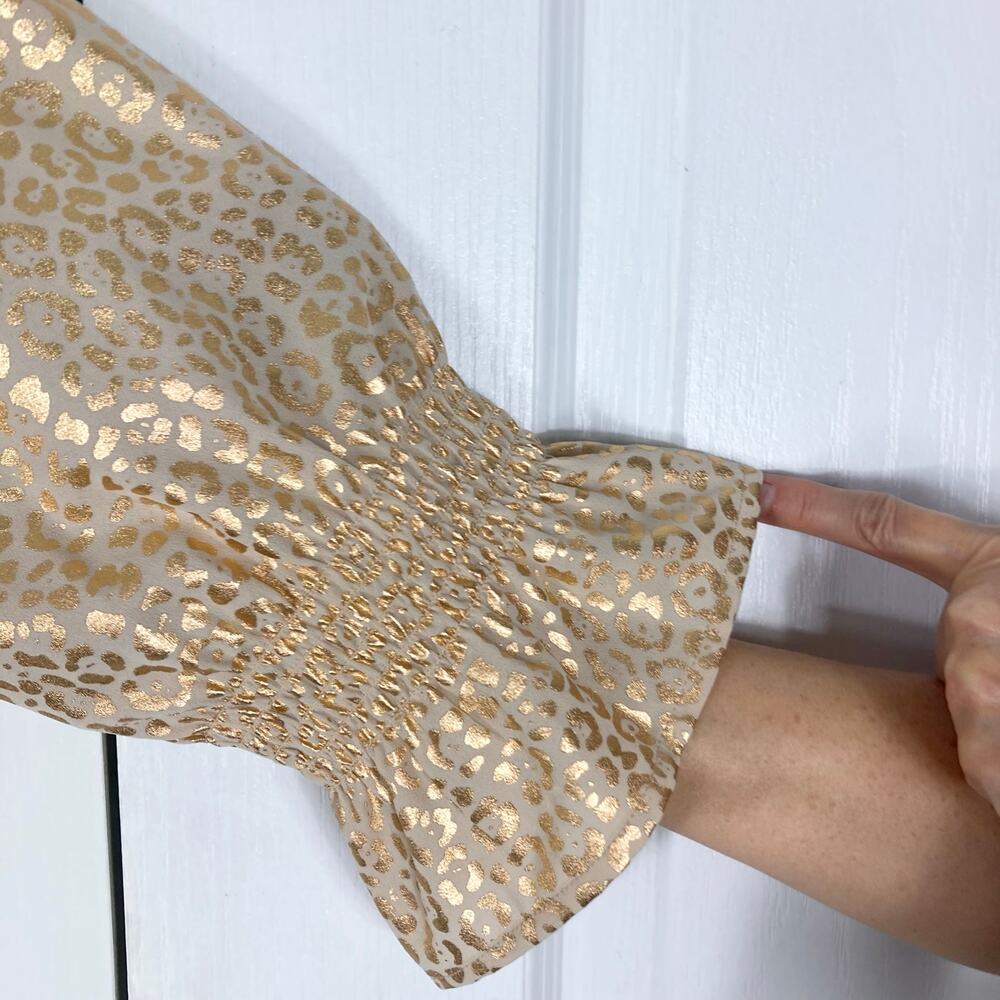 NWT MICHAEL KORS Top S Gold Geo Dots Ruffle Bow-Tie Balloon-Flounce-Long-Sleeve - Picture 6 of 16